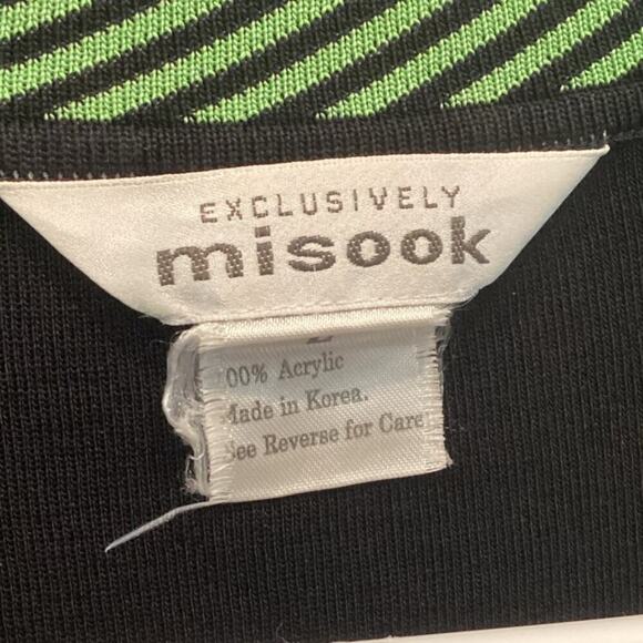 Misook Womens Open Cardigan Size Large Black Green Striped Work Career Office - Picture 2 of 10